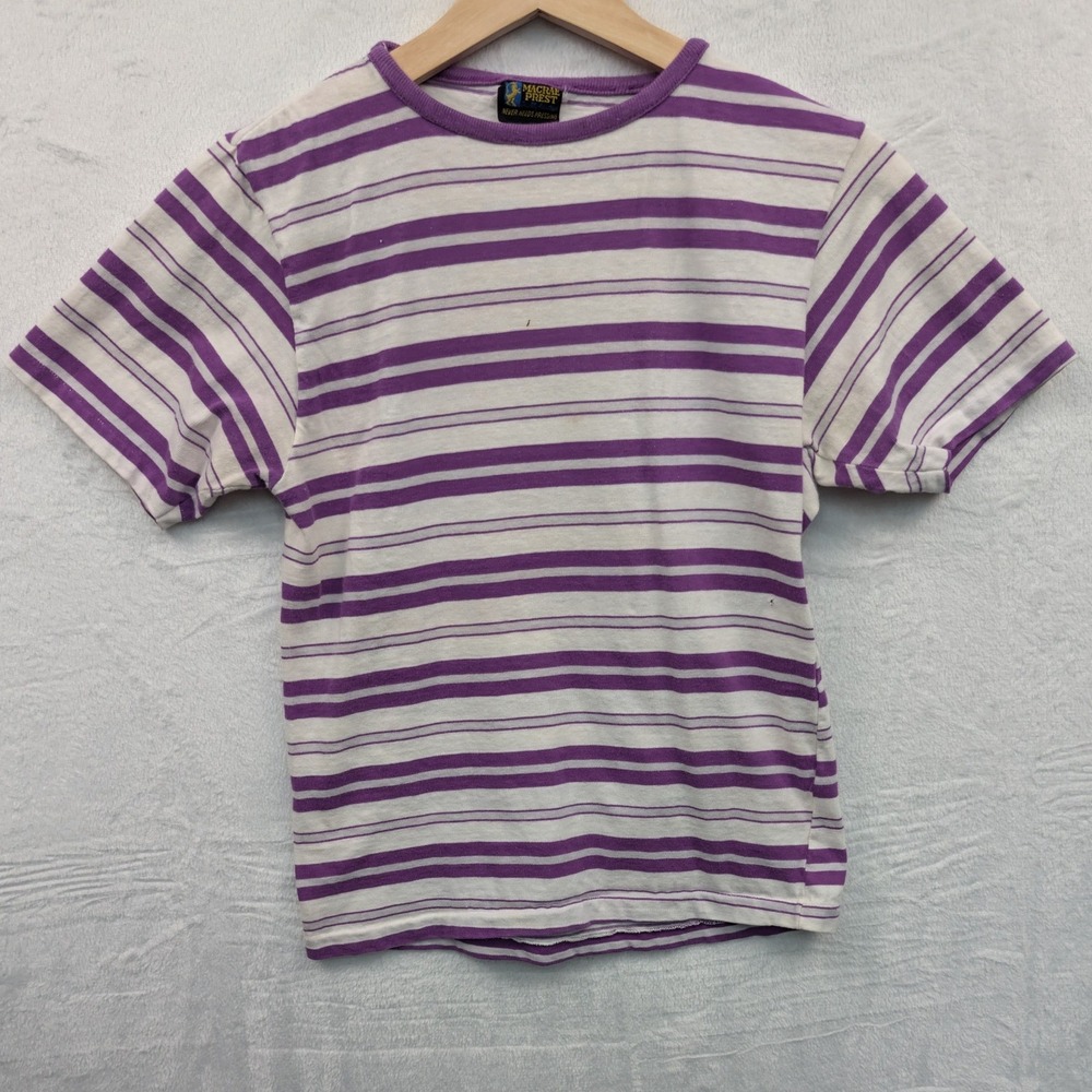 Vintage Striped Single Stitch Paper Thin T-Shirt Men's Small Purple Blank 70s